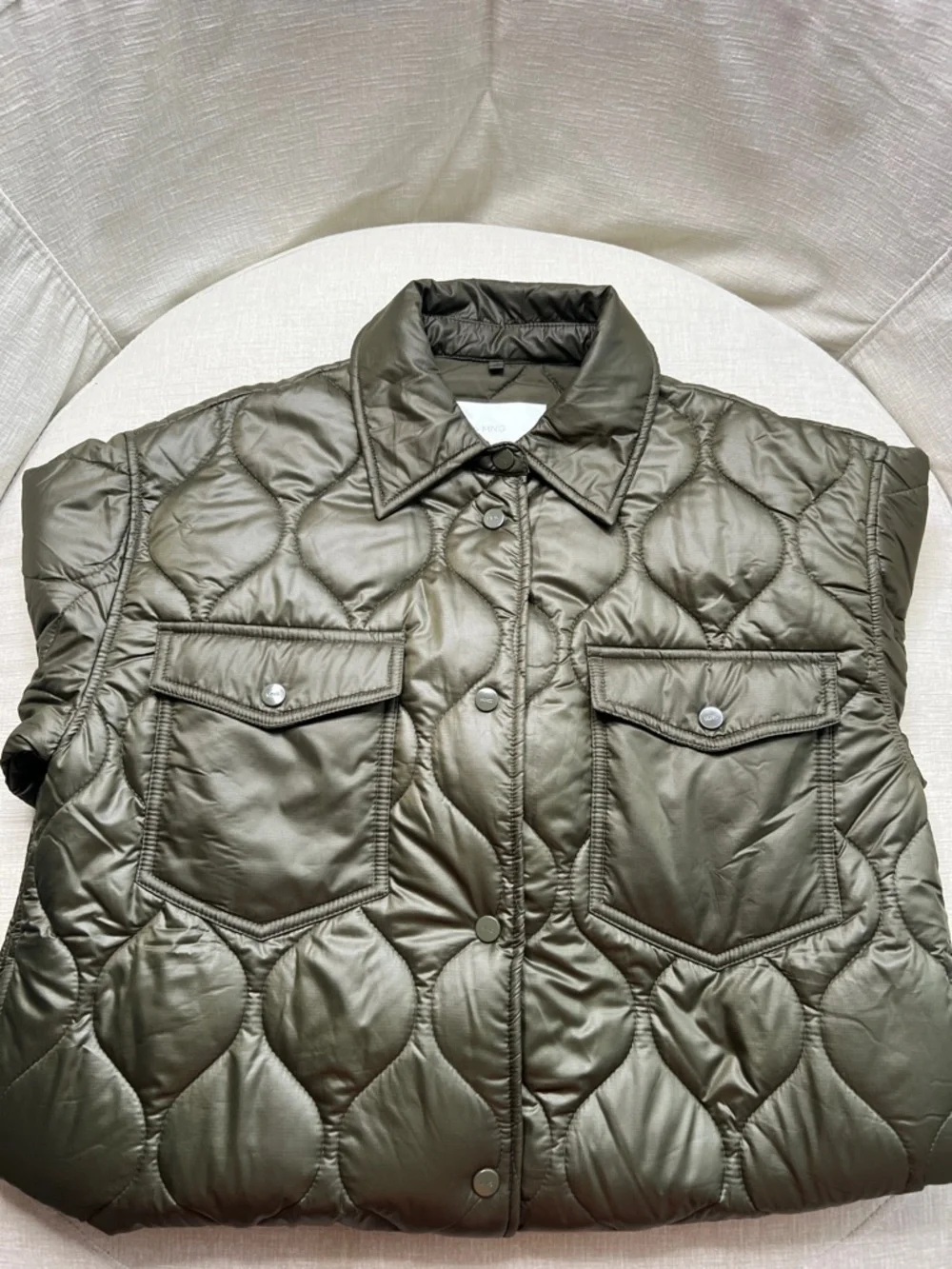 Mango Quilted Olive Green Snap-Front Jacket